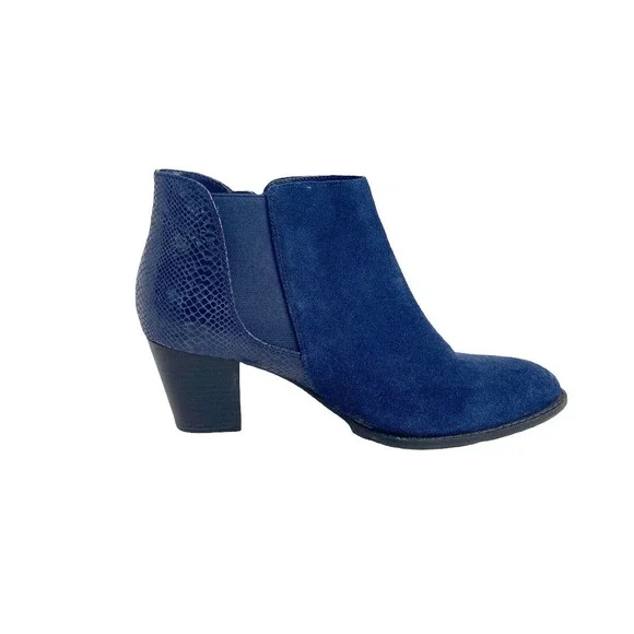 VIONIC Ankle Boots Sz 9.5 322 Anne Blue Suede Snakeskin Accent Side Zip Women - Picture 1 of 12
